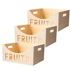 Cosy & Trendy Set van 3x stuks houten fruitmand/fruitschaal/fruitkistje vierkant x 30 cm -