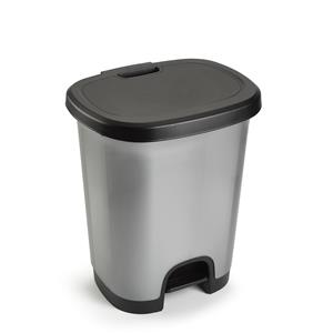 PlasticForte Kunststof afvalemmers/vuilnisemmers zilver/zwart van 27 liter met pedaal -