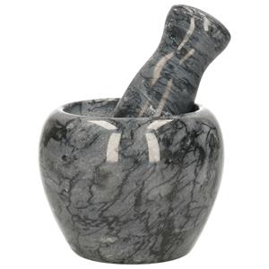 Merkloos Vijzel met stamper - zwart - keramiek - D9 cm - marmer look - zware kwaliteit - keuken artikelen -