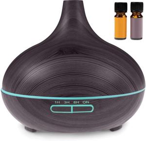 LifeGoods Aroma Diffuser - 300 ml - Luchtbevochtiger - 7 LED Kleuren - Incl. 2x Olie - Donkerbruin