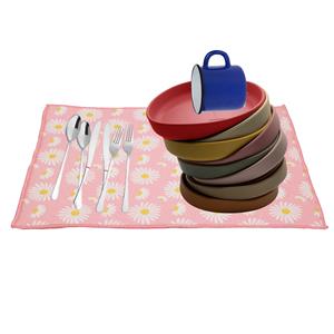 Merkloos Afwas afdruipmat keuken - absorberend- microvezel - roze bloemen - x cm -