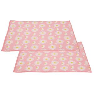Merkloos Afwas afdruipmat keuken - 2x - absorberend- microvezel - roze bloemen - x cm -