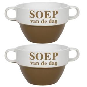 Merkloos Soepkommen - 2x - Soep van de dag - keramiek - D12 x H8 cm - Cappuccino bruin - Stapelbaar -