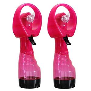 Gerimport waterspray ventilator - 2x stuks - roze - 27 cm - verkoeling in de zomer -