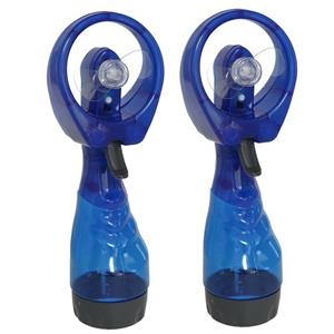Gerimport waterspray ventilator - 2x stuks -blauw - 27 cm - voor verkoeling in de zomer -
