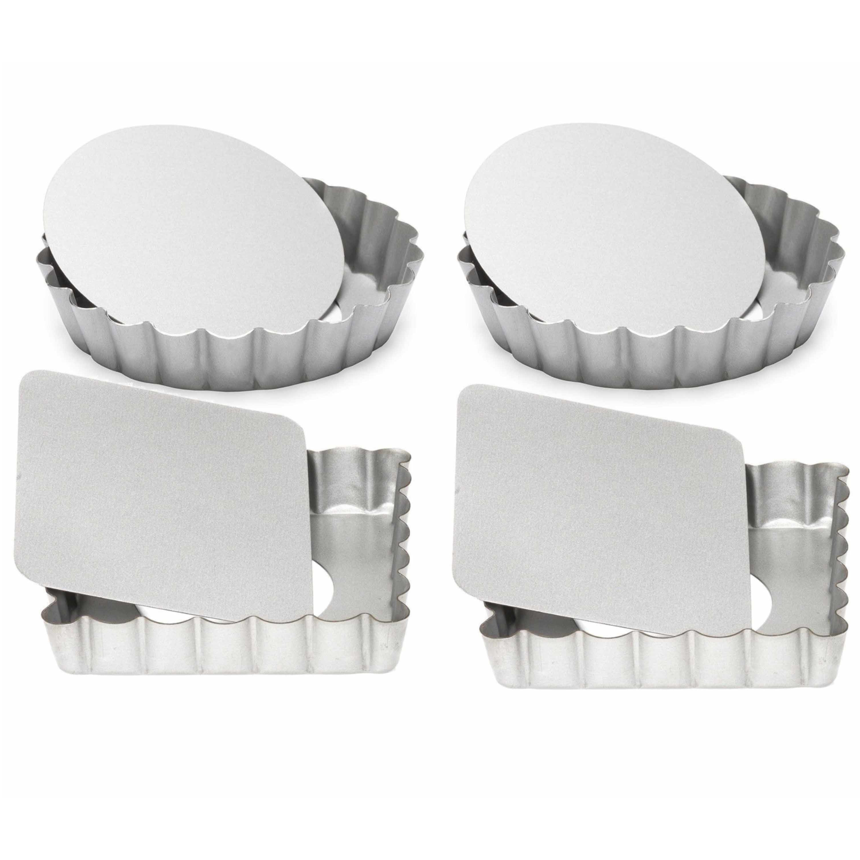Patisse Set van 4x mini taart/quiche bakvormen vierkant en rond zilver 10 cm -