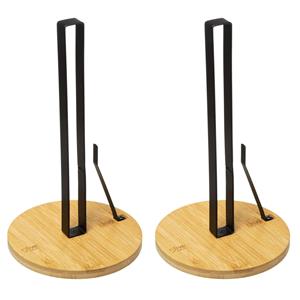 5five 2x Stuks ronde keukenrolhouder met stop 16,5 x 28 cm van bamboe/metaal -