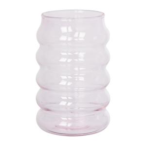 Xenos Drinkglas ribbel - roze - ø8x13 cm
