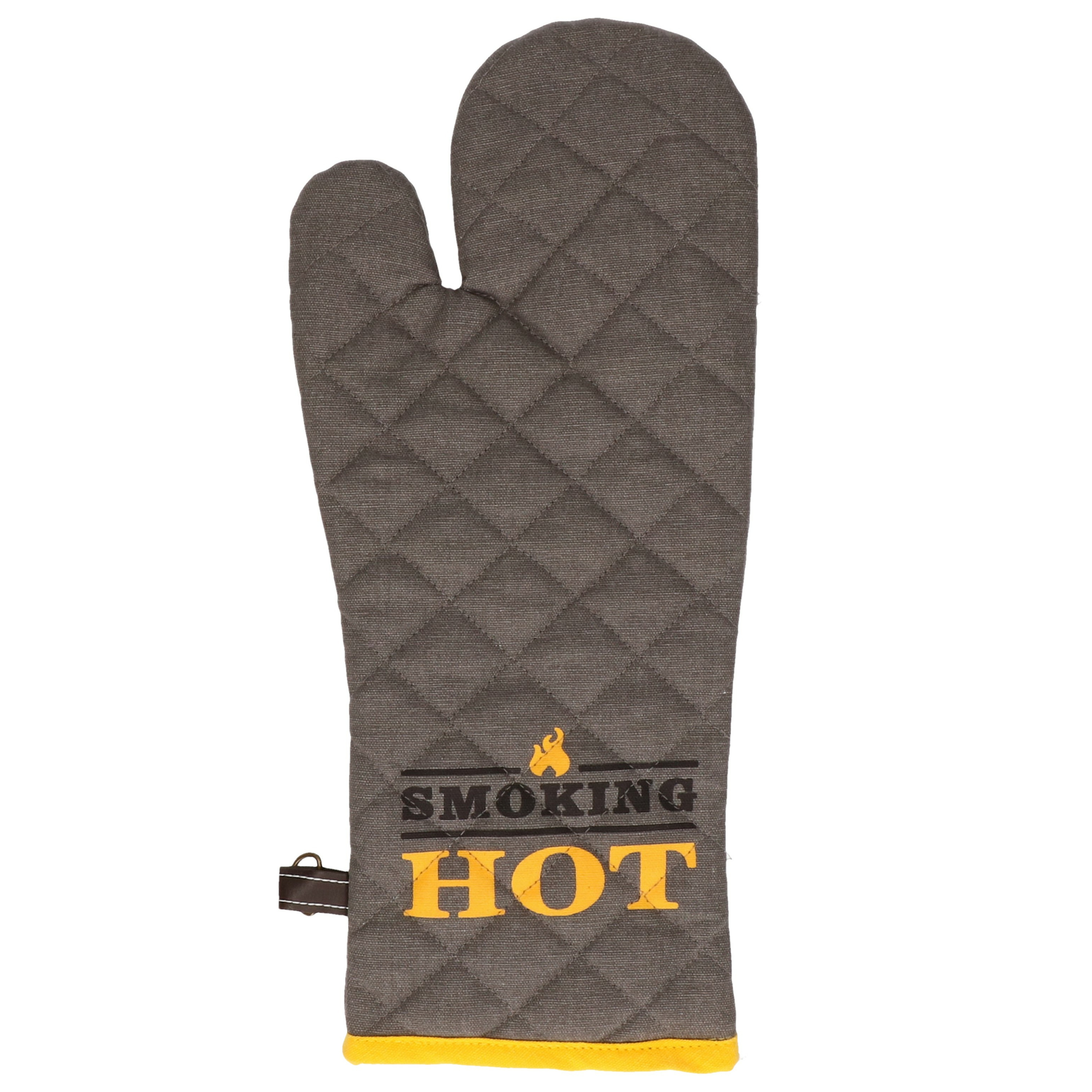 Merkloos BBQ handschoenen - hittebestendig tot 250 graden - donker grijs/geel - katoen - ovenwanten -