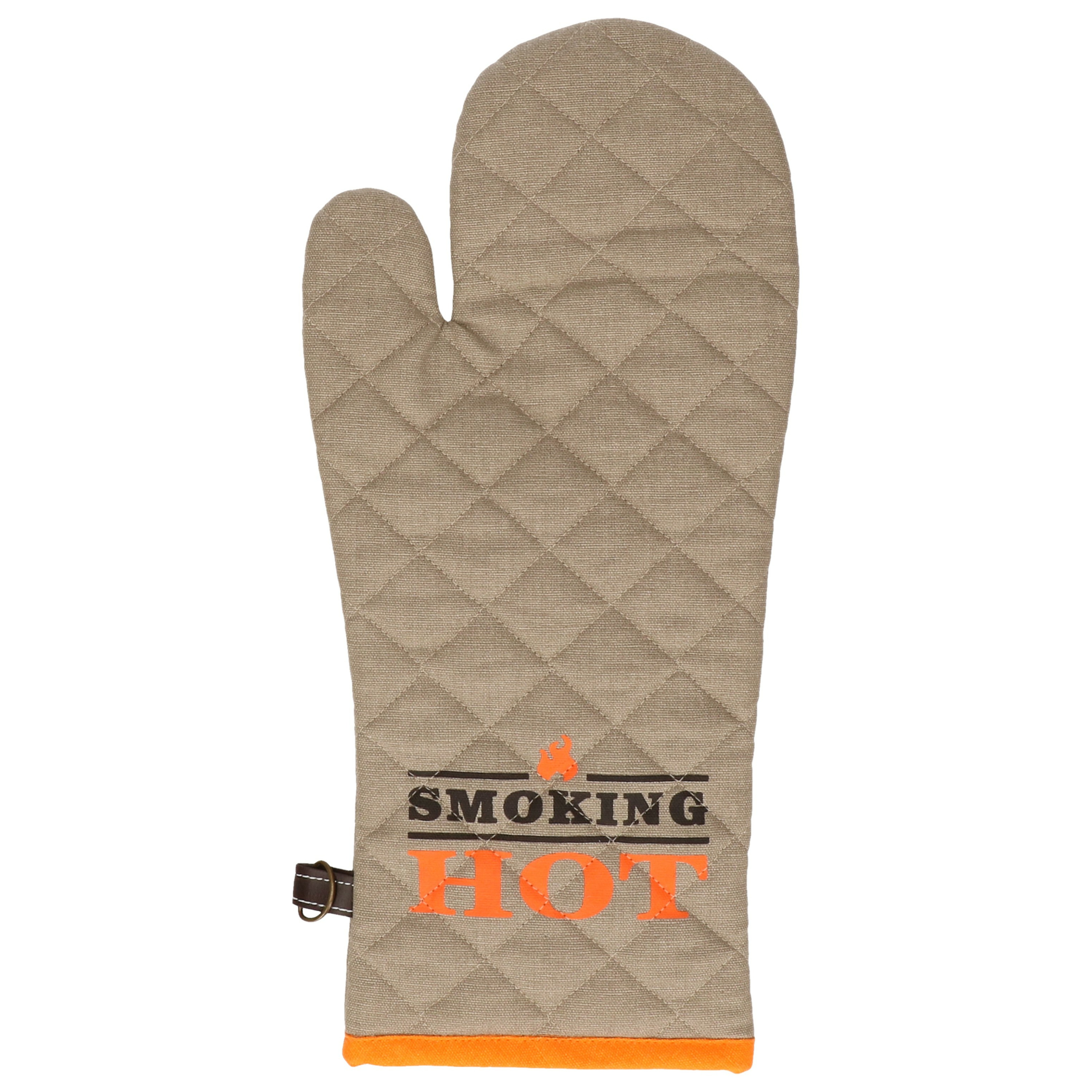 Merkloos BBQ handschoenen - hittebestendig tot 250 graden - lichtgrijs/oranje - katoen - ovenwanten -
