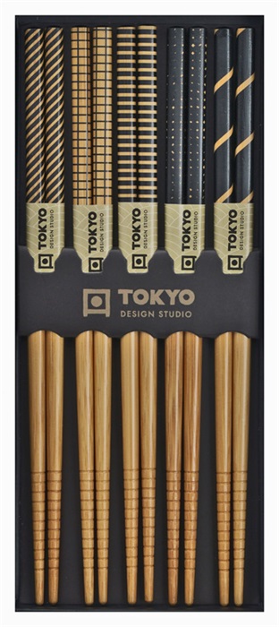 Tokyo Design Studio  Eetstokjes Giftbox - Black Stripe - 5 stuks