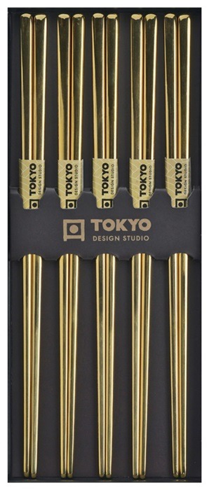 Tokyo Design Studio  Eetstokjes Giftbox - RVS - Goud - 5 stuks