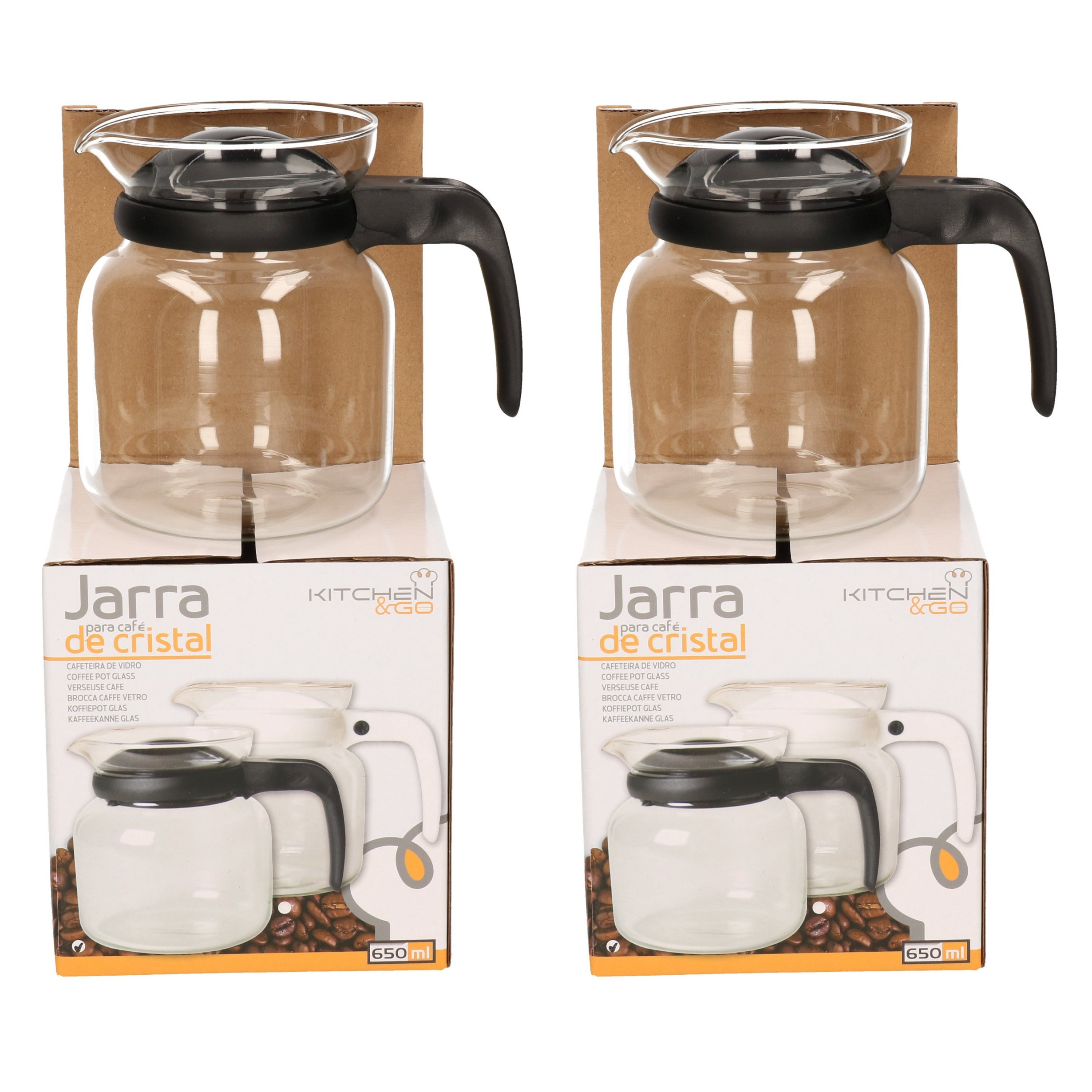Gerimport 2x stuks theepot/koffiepot met zwarte deksel en handvat 0,65 liter -