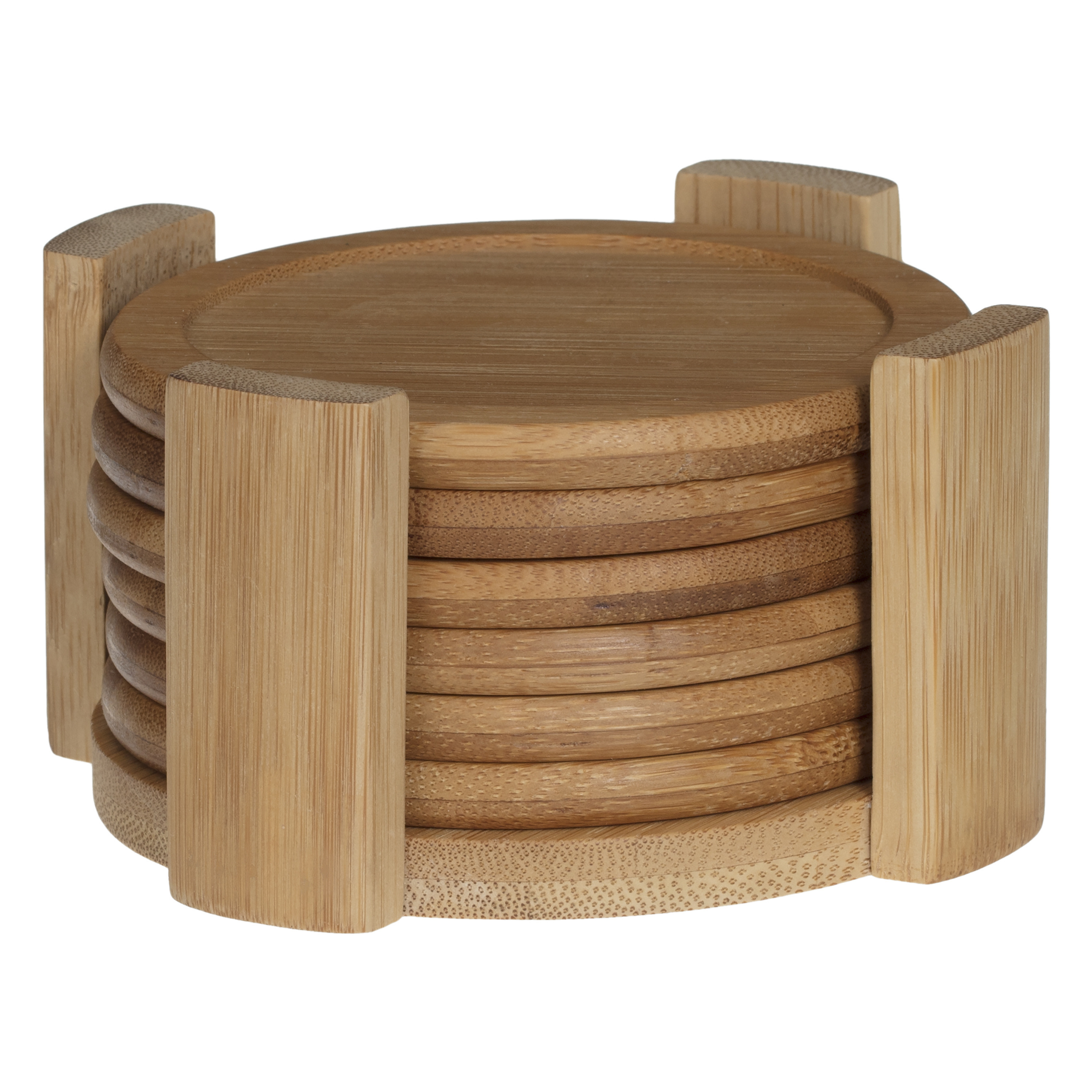 Secret de Gourmet Set van 6x ronde onderzetters voor glazen D10 cm bamboe -