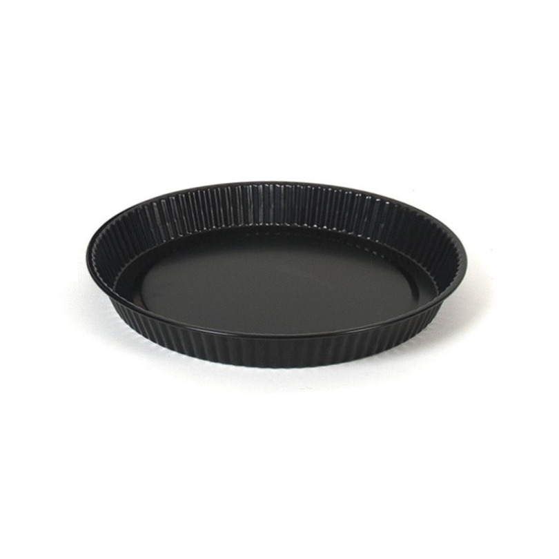 Gerimport Quiche/taart bakvorm/bakblik geribbeld rond 29 x 3,5 cm zwart -