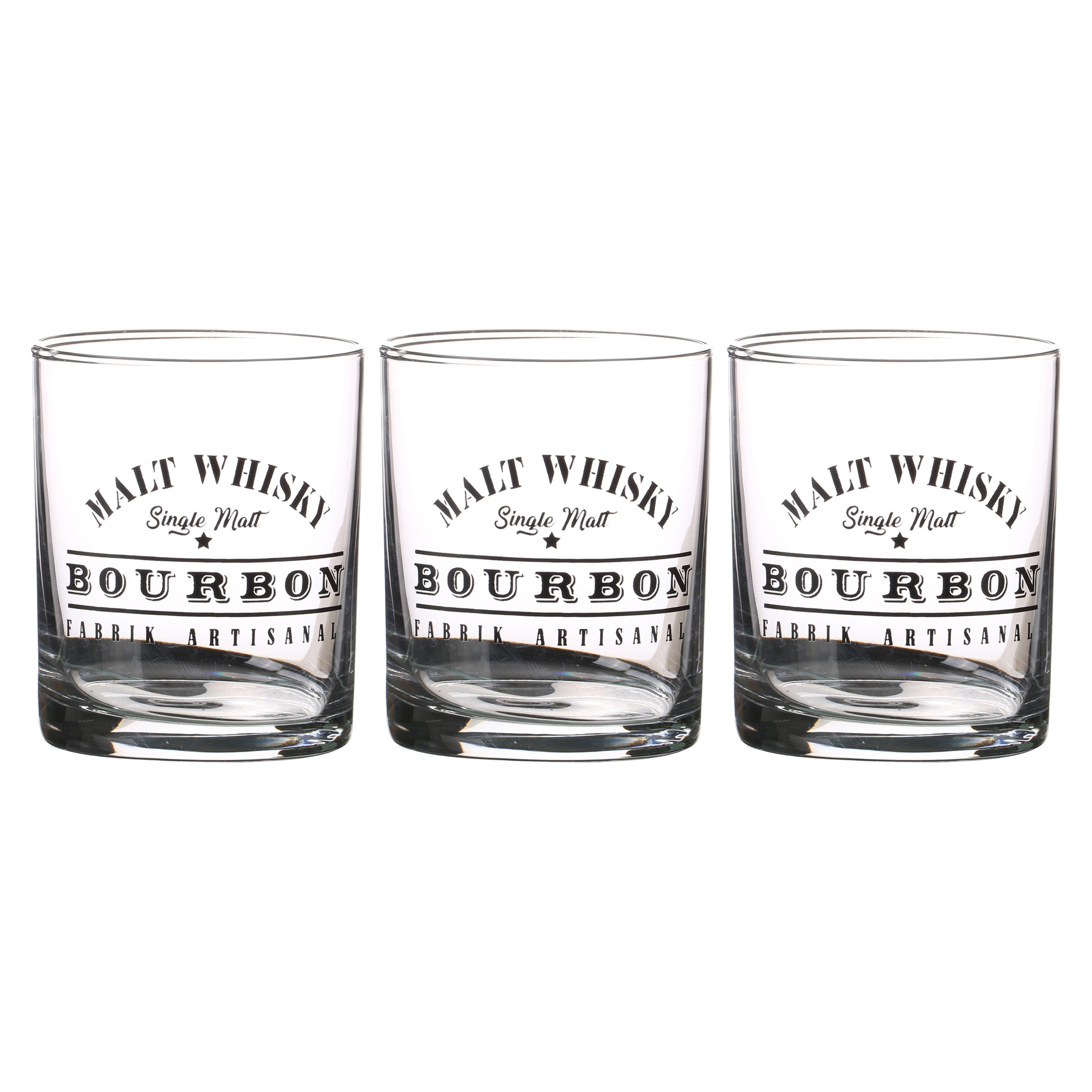 Urban Living whiskey/water/drinkglazen Comptoir - gedecoreerd glas - 3x stuks - 280 ml -