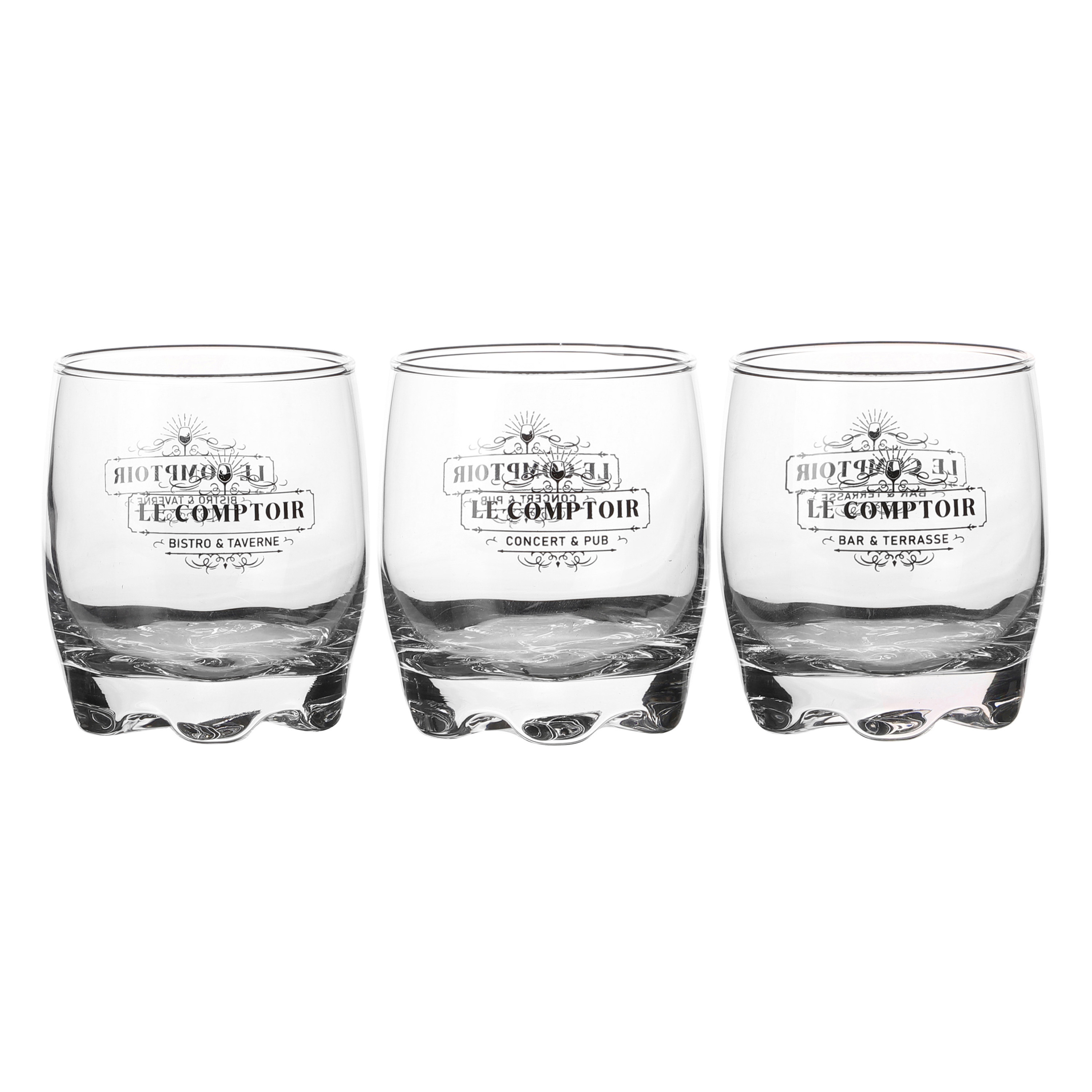 Urban Living whisky/water/drinkglazen Comptoir - gedecoreerd glas - 3x stuks - 290 ml -