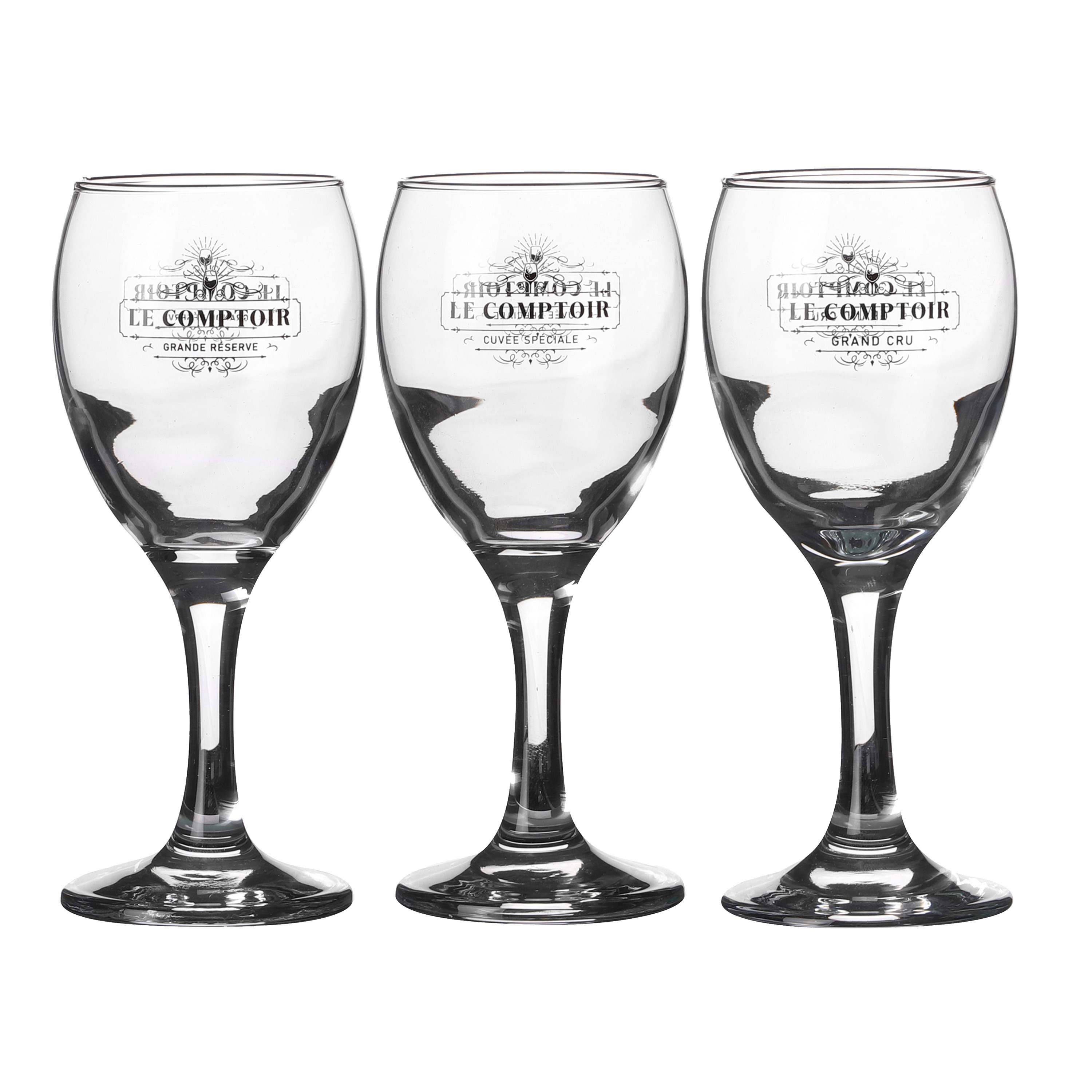 Urban Living witte wijnglazen Comptoir - gedecoreerd glas - 3x stuks - 205 ml -