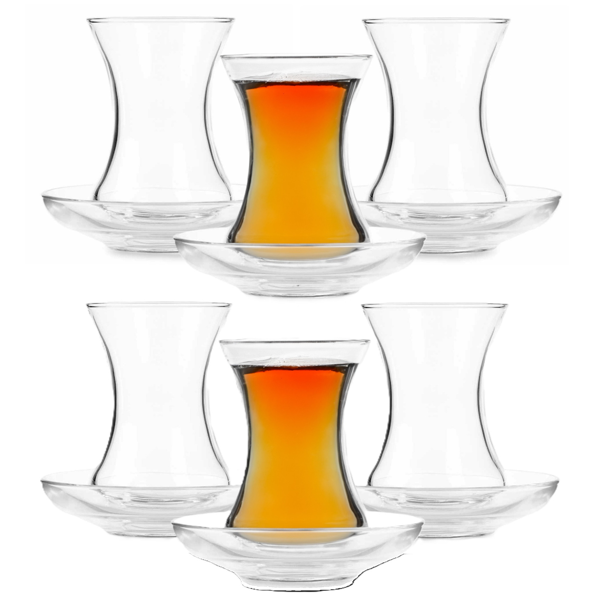 Pasabahce Pasabache Theeglazen Marokko - helder transparant glas - 6x stuks - 130 ml - met schotels -