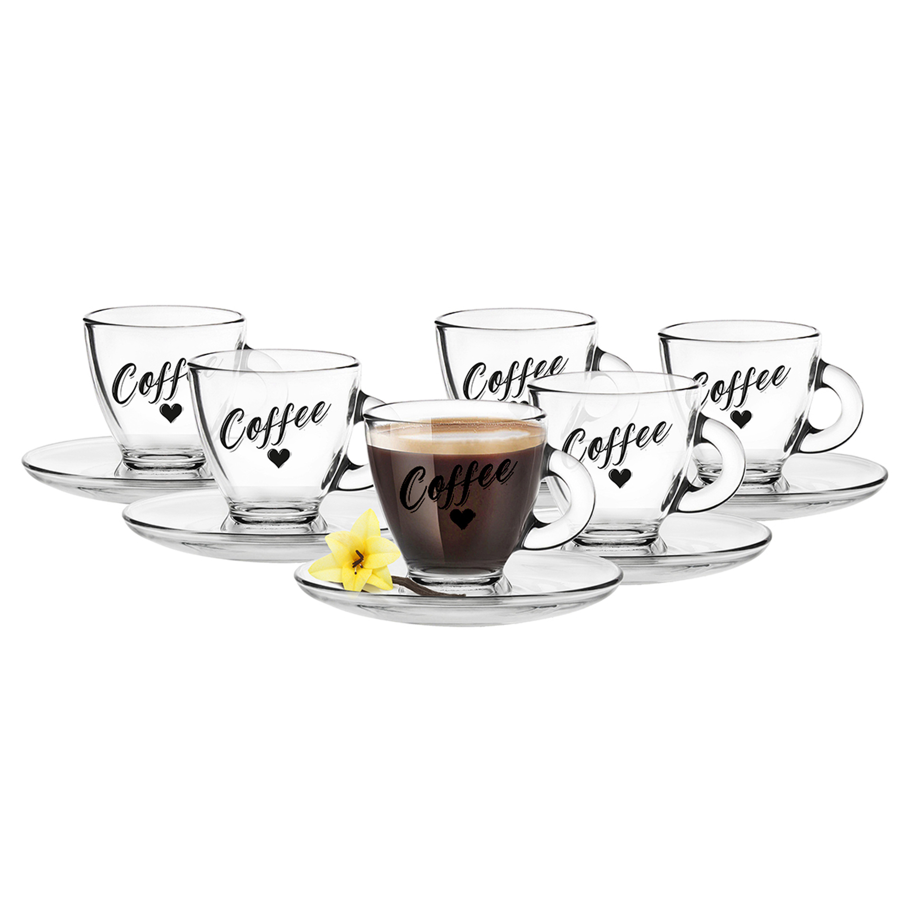 Glasmark Espresso/koffie glazen - met schotels - glas - 6x stuks - 85 ml -