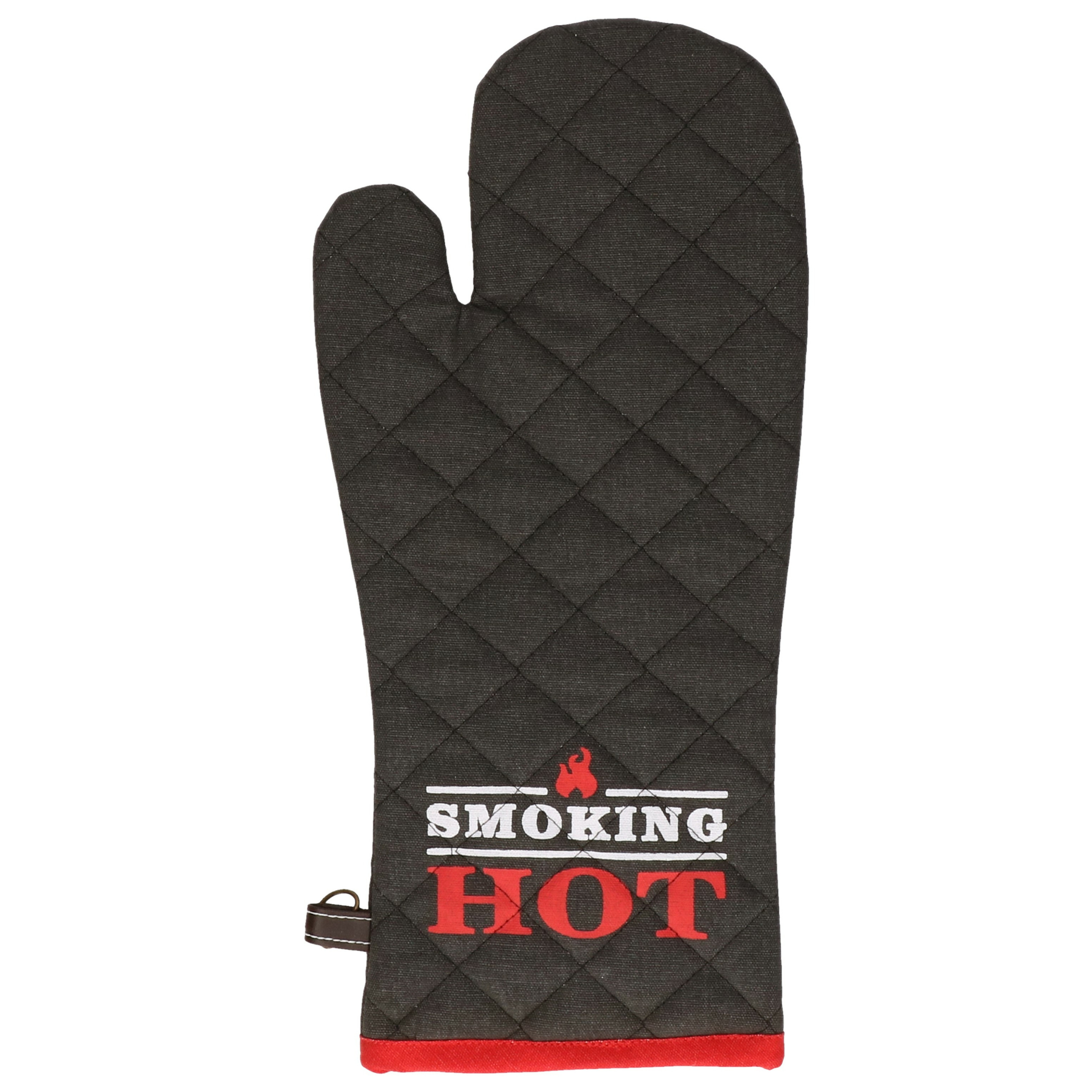 Merkloos BBQ handschoenen - hittebestendig tot 250 graden - antraciet/rood - katoen - ovenwanten -