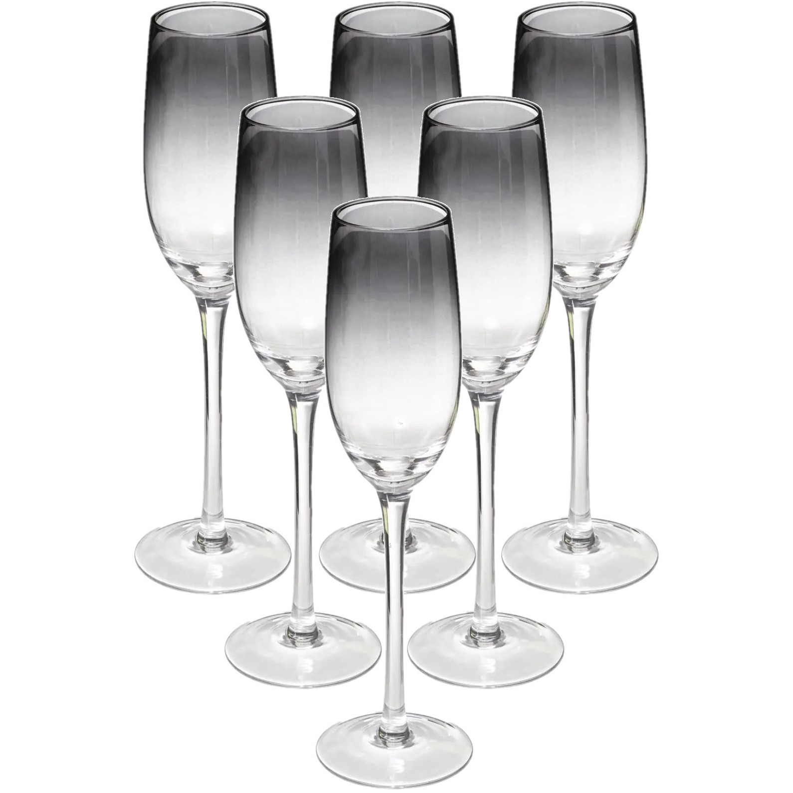 Secret de Gourmet Set van 6x champagneglazen/flutes zwarte rand Sauvage 210 ml van glas -