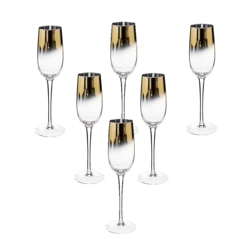 Secret de Gourmet Set van 6x champagneglazen/flutes gouden rand Arya 210 ml van glas -