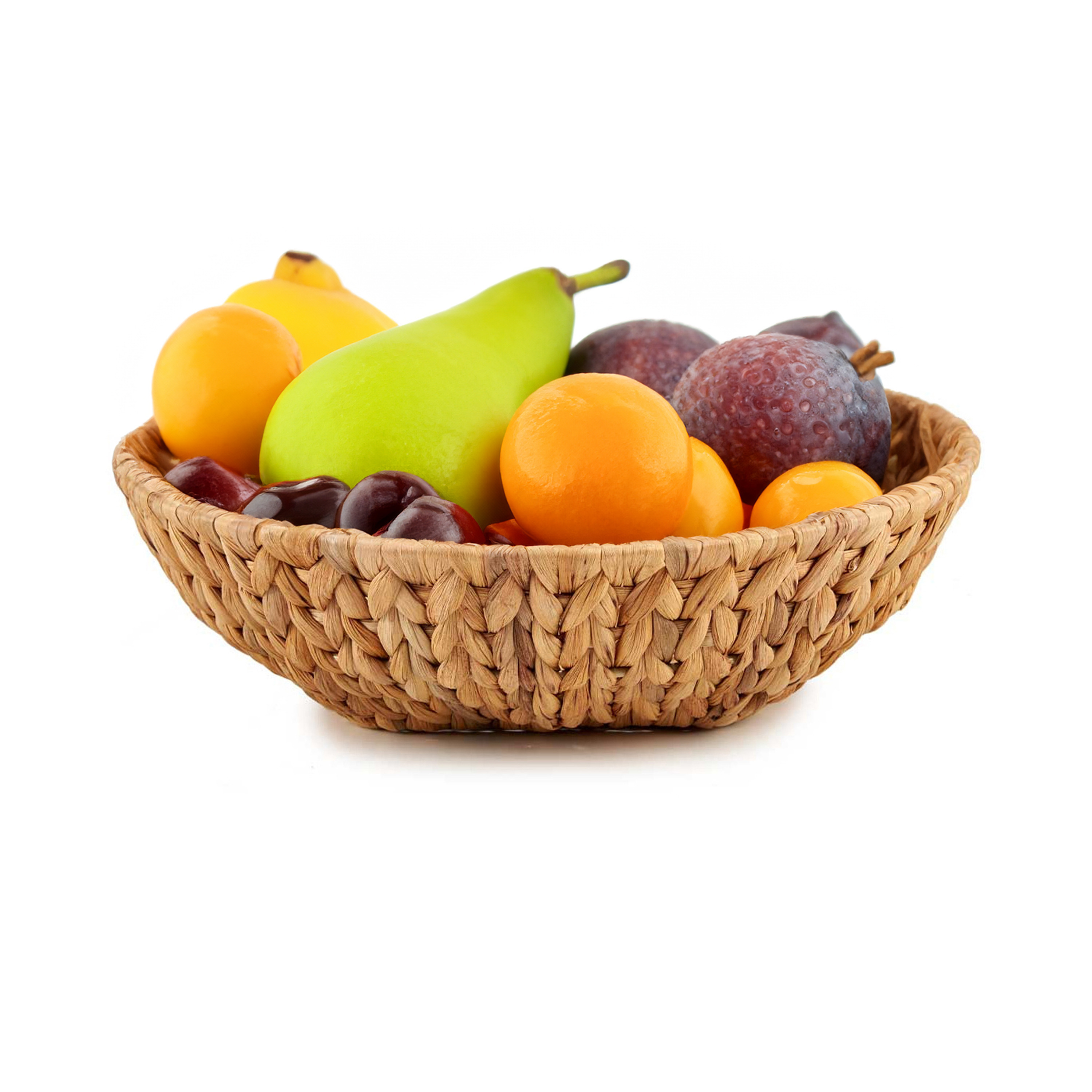 Kinvara Fruitschaal/fruitmand Rattan - gevlochten riet - D34 x H9 cm - naturel - rond -