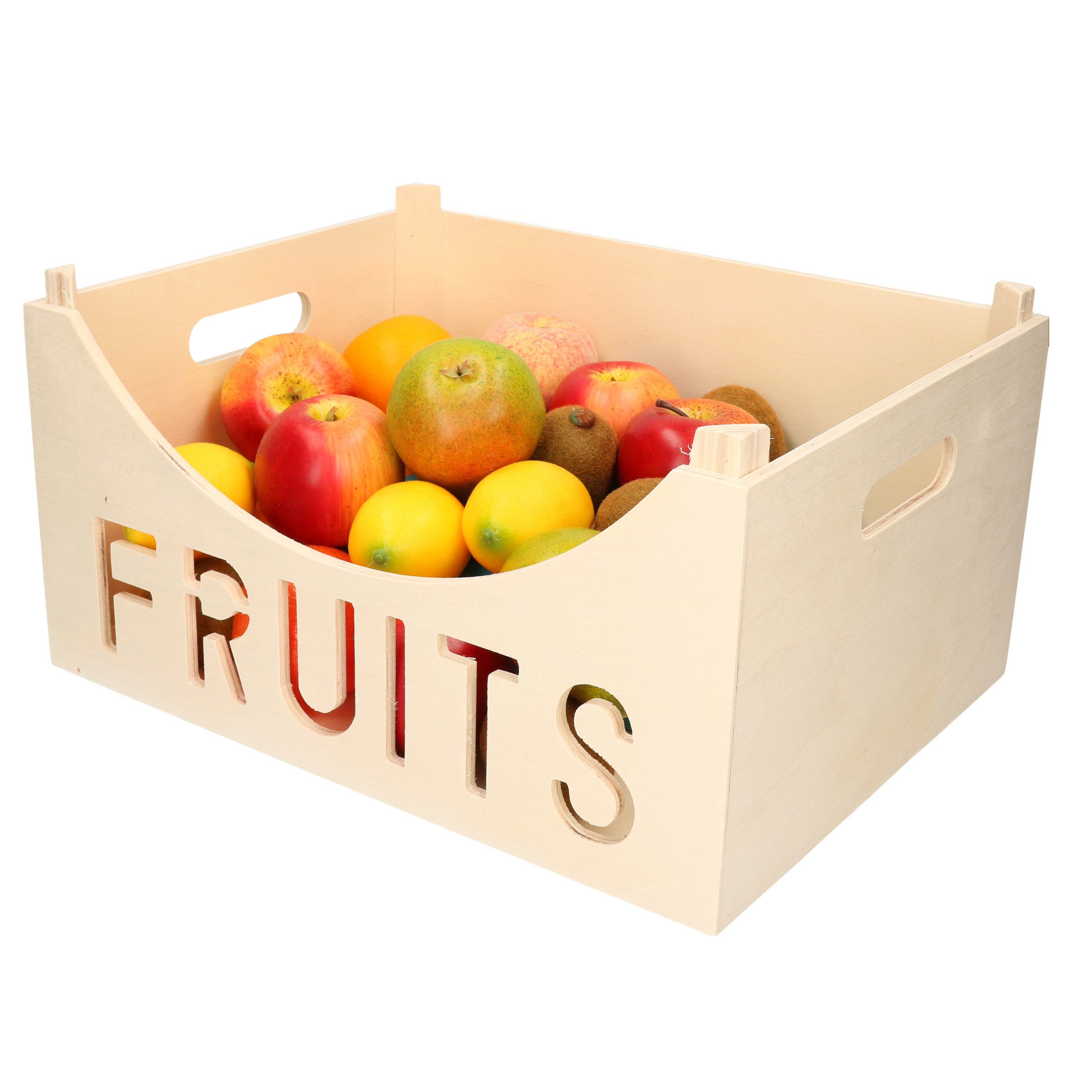 Cosy & Trendy Houten fruitmand/fruitschaal/fruitkistje vierkant x 30 cm -