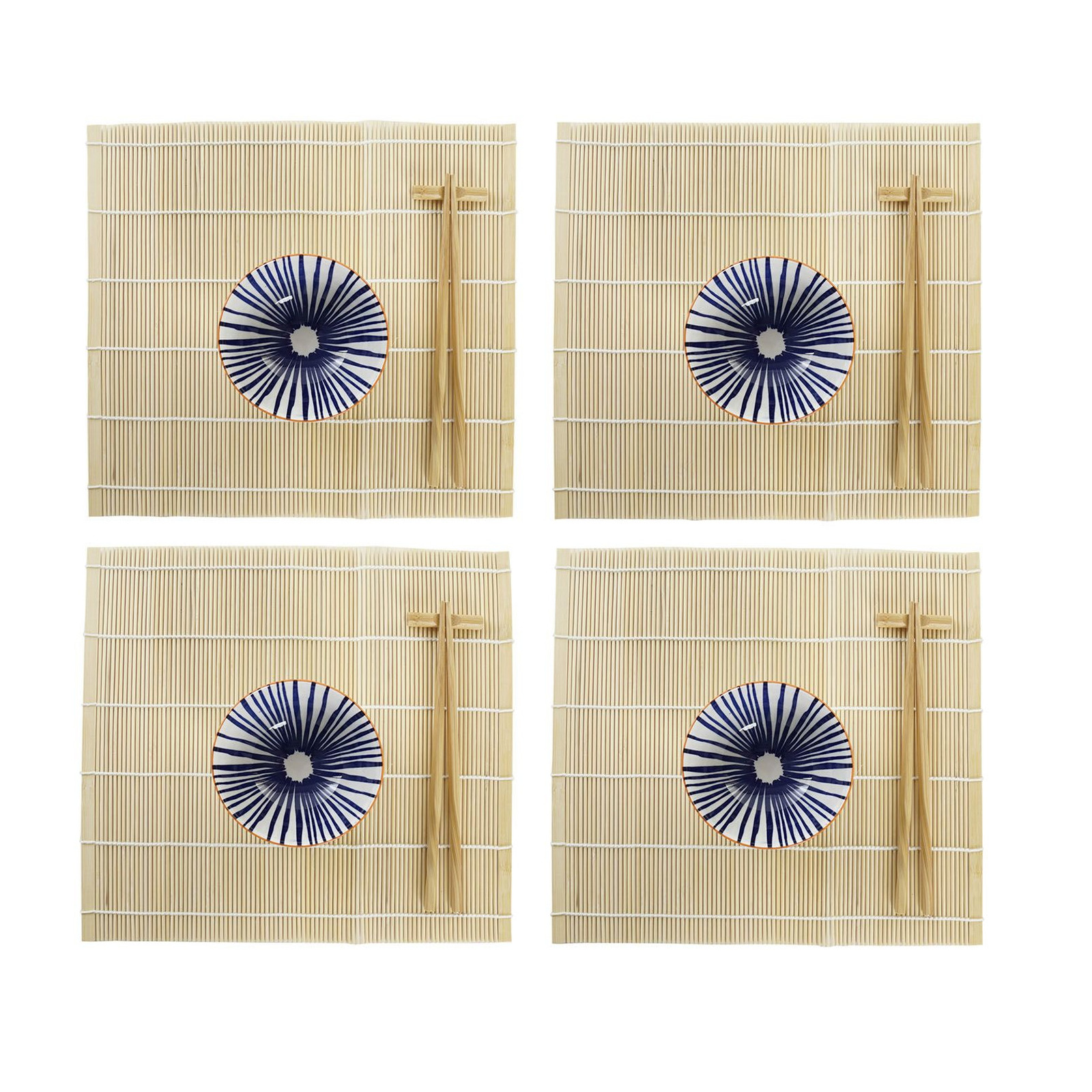 Items 16-delige sushi serveer set aardewerk voor 4 personen blauw/wit -