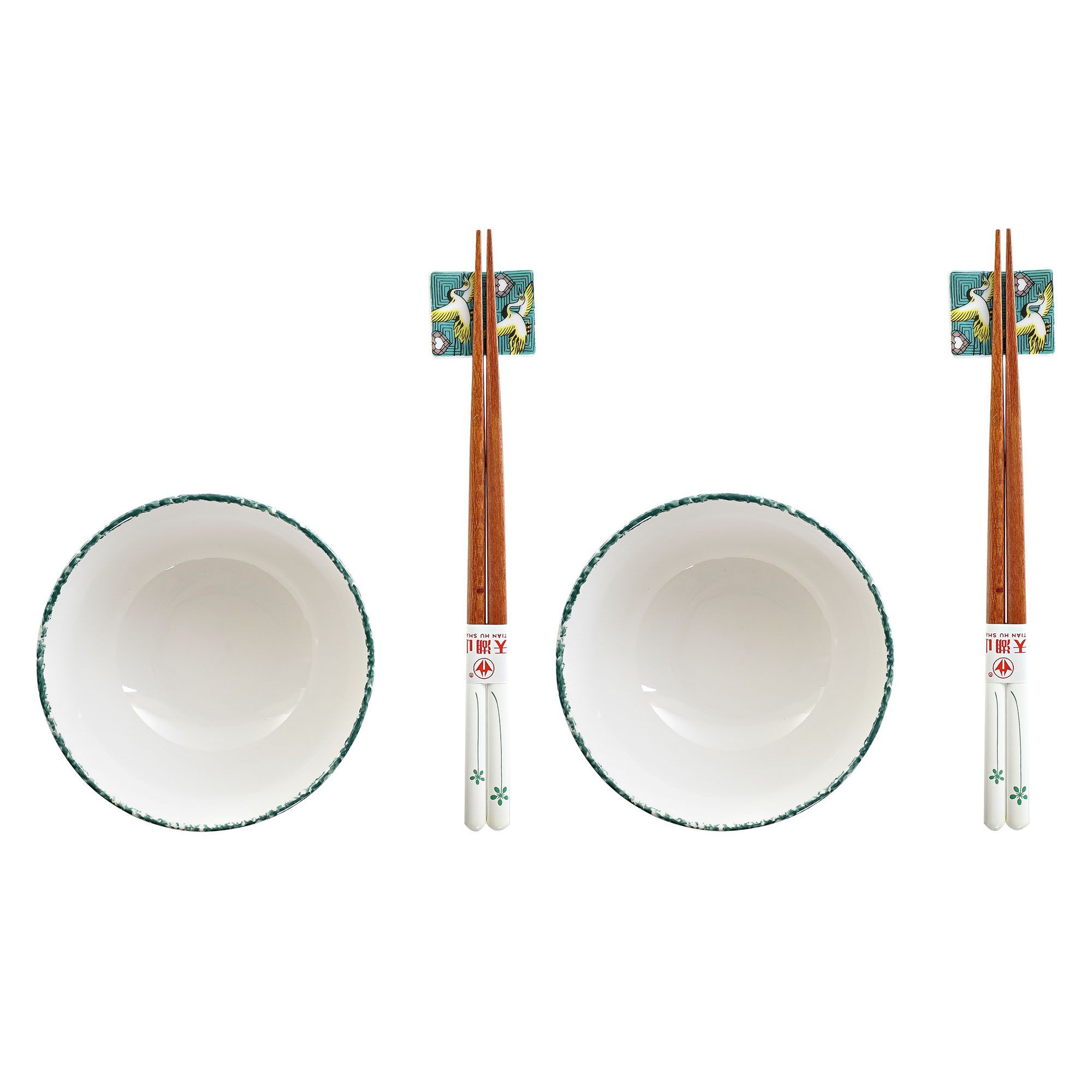 Items 6-delige sushi serveer set porselein voor 2 personen wit/groen -