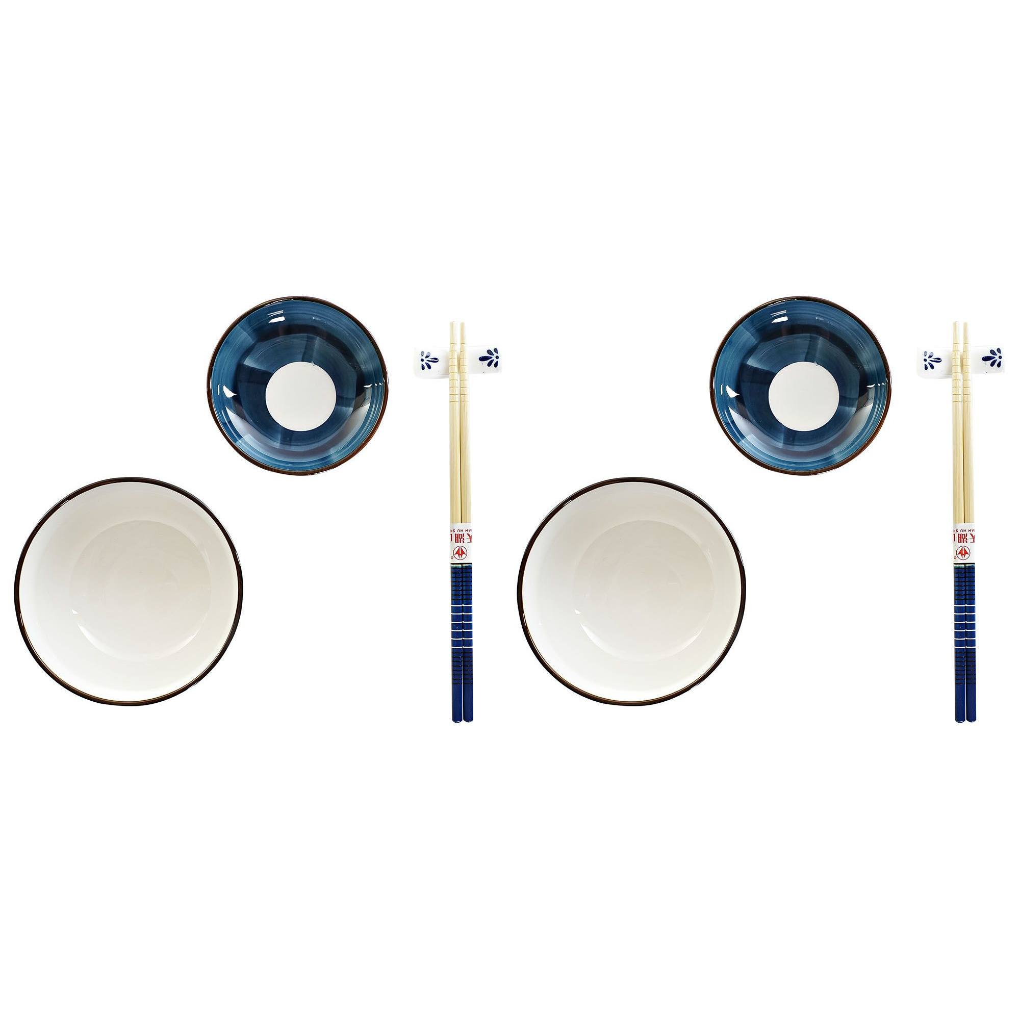 Items 8-delige sushi serveer set porselein voor 2 personen wit/blauw -