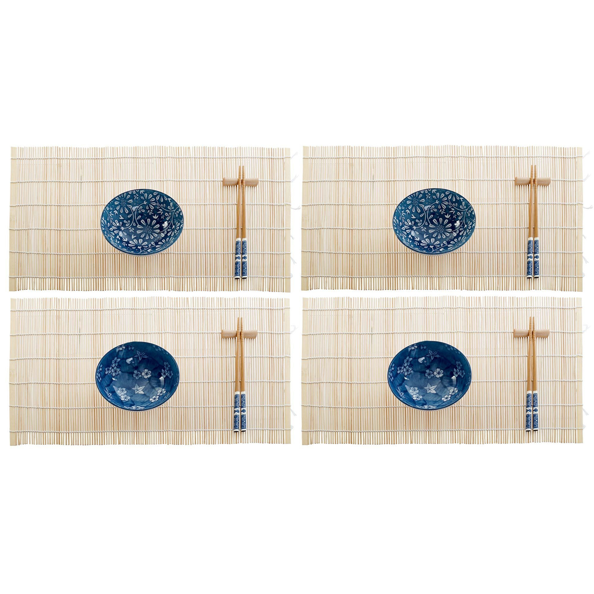 Items 16-delige sushi serveer set keramiek voor 4 personen wit/blauw -