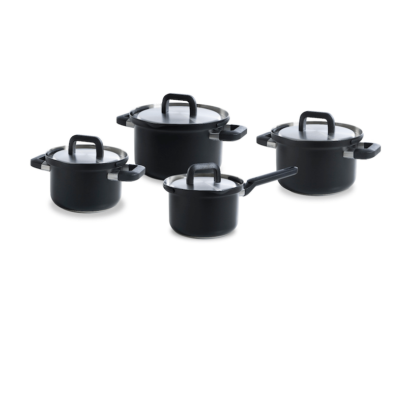 BK Cookware Flow Cool Black Kookpannenset- 4 delig -  Veilig afgietsysteem  - Met glasdeksel