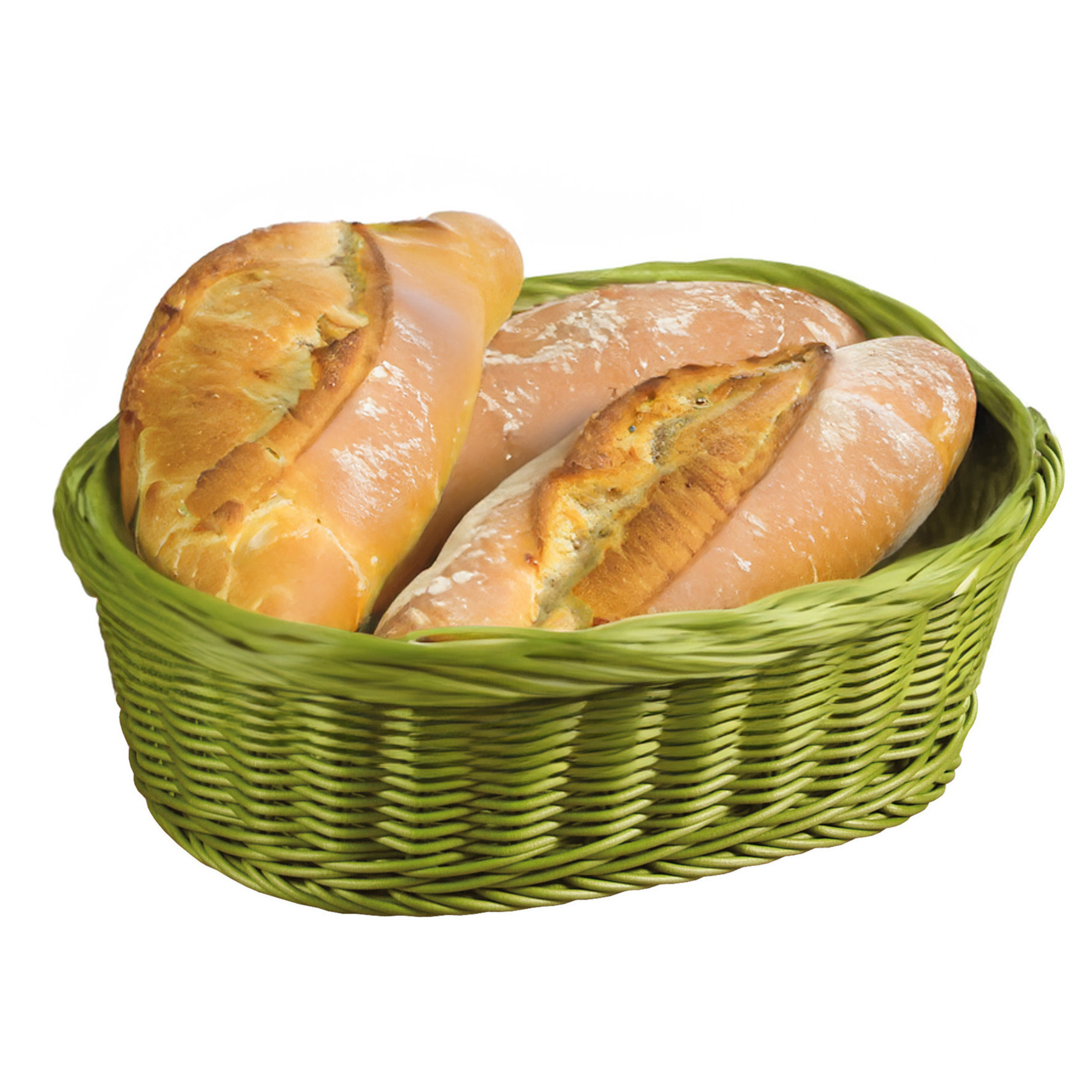 Kesper Brood/fruit mandje - gevlochten kunststof - olijfgroen - ovaal - L29 x B23 x H9 cm - broodmandjes -
