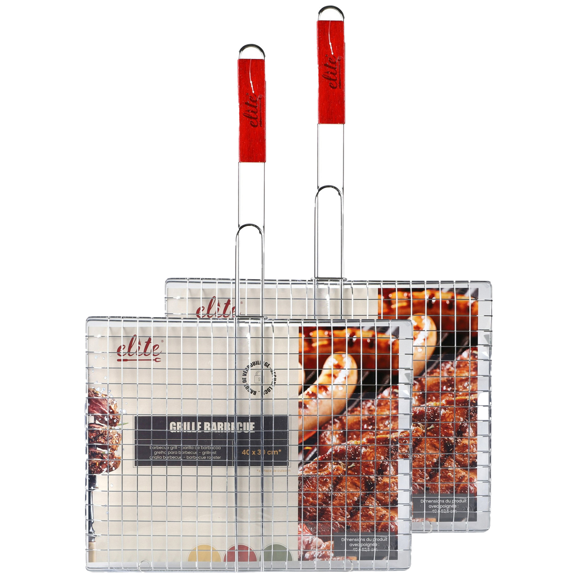 Elite BBQ/barbecue rooster - 2x - klem grill - metaal/hout - x 62 x 1 cm - Extra groot formaat -