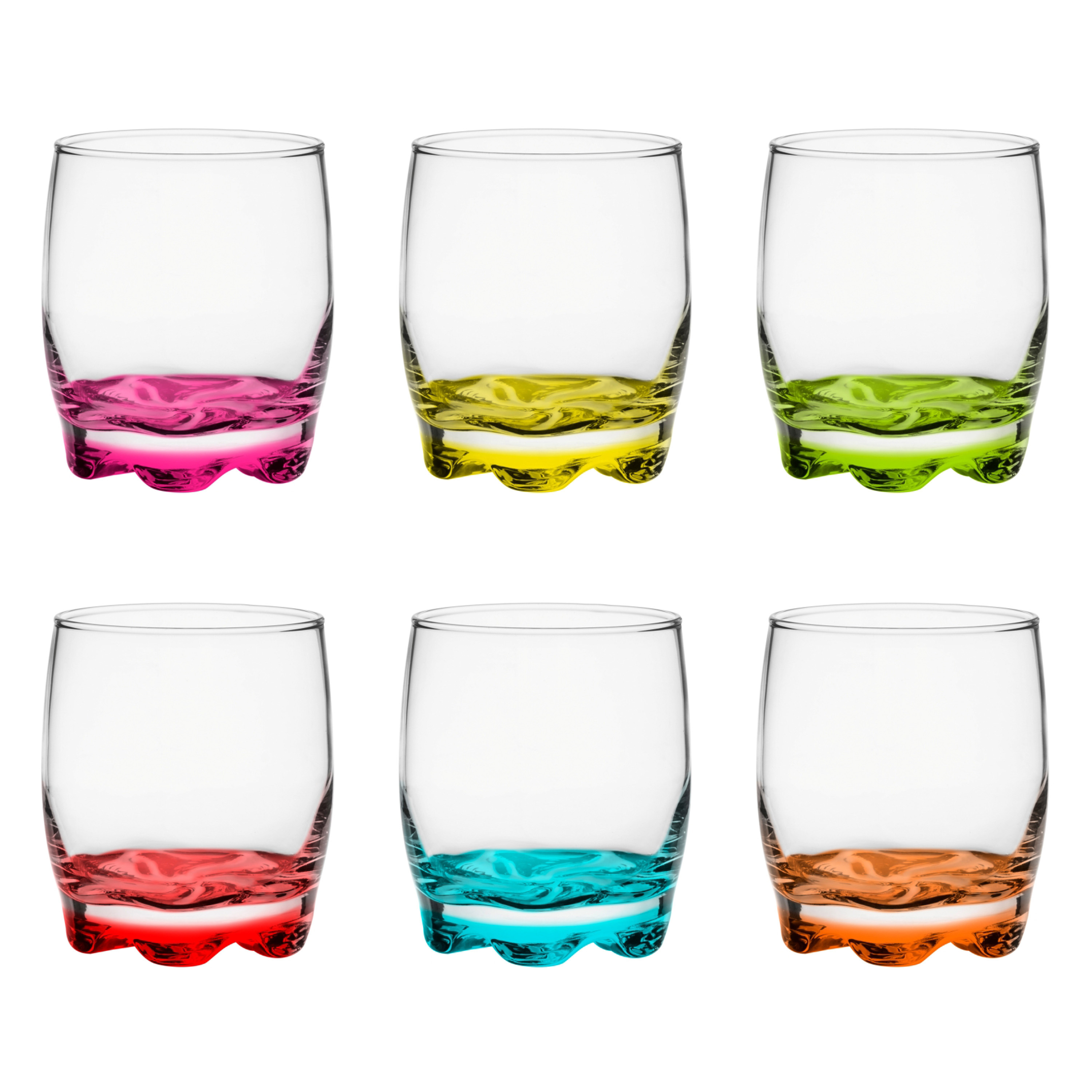 Glasmark Drinkglazen/waterglazen Tumblers - glas - gekleurde basis - 6x stuks - 250 ml -