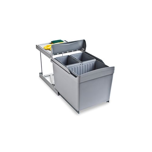 Recyclingbehälter Rycling zur Bodenmontage und automatischen Entnahme in der Küchenzeile, 1x16 Liter 2x7.5 Liter, Kunststoff, grau - Grau - Emuca