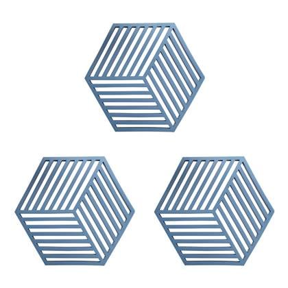 Krumble Pannenonderzetter Hexagon - Blauw - Set van 3