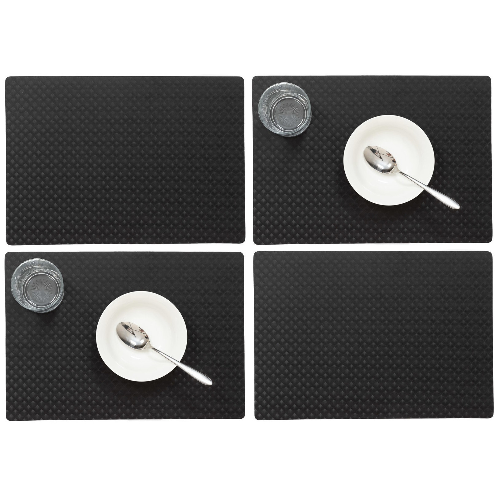 Wicotex Set van 12x stuks stevige luxe Tafel placemats Zafiro zwart 30 x 43 cm -