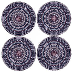 Contento 12x stuks Ibiza stijl ronde placemats van vinyl D38 cm donkerblauw -