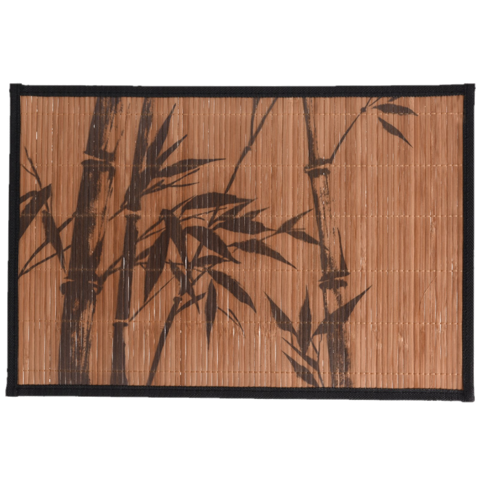 Merkloos Rechthoekige placemat 30 x 45 cm bamboe bruin met zwarte bamboe print 1 -