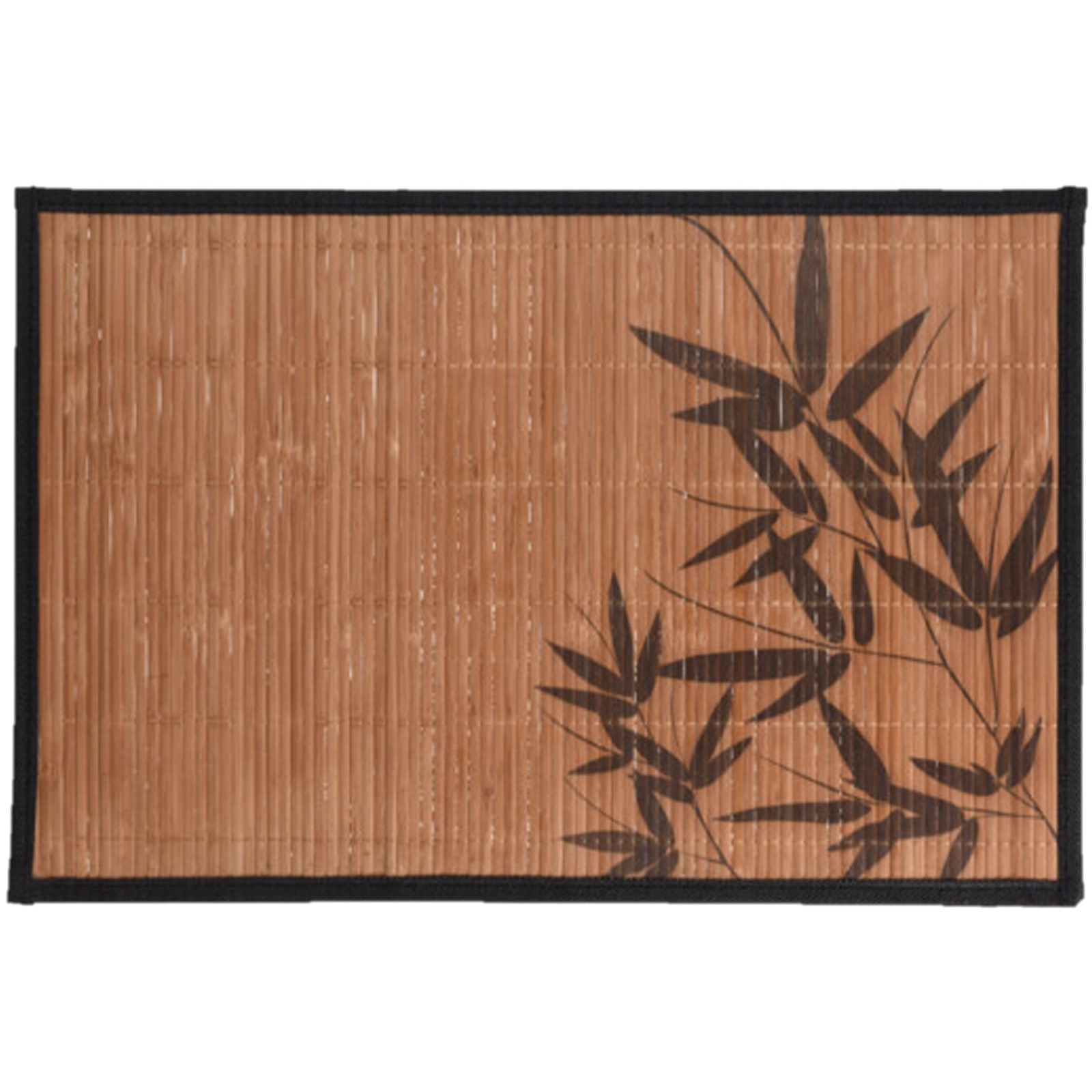 Merkloos Rechthoekige placemat 30 x 45 cm bamboe bruin met zwarte bamboe print 3 -