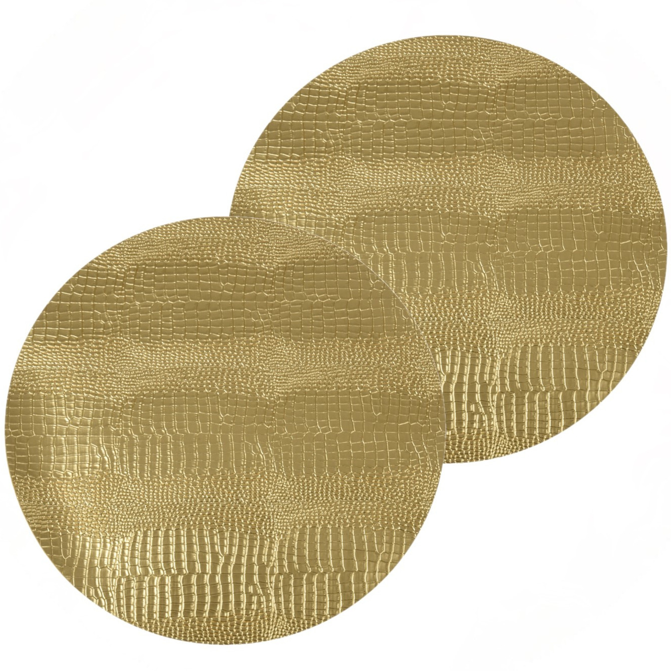 Merkloos Placemat - 1x - rond - goud - kunststof - D38 cm - slangenprint -