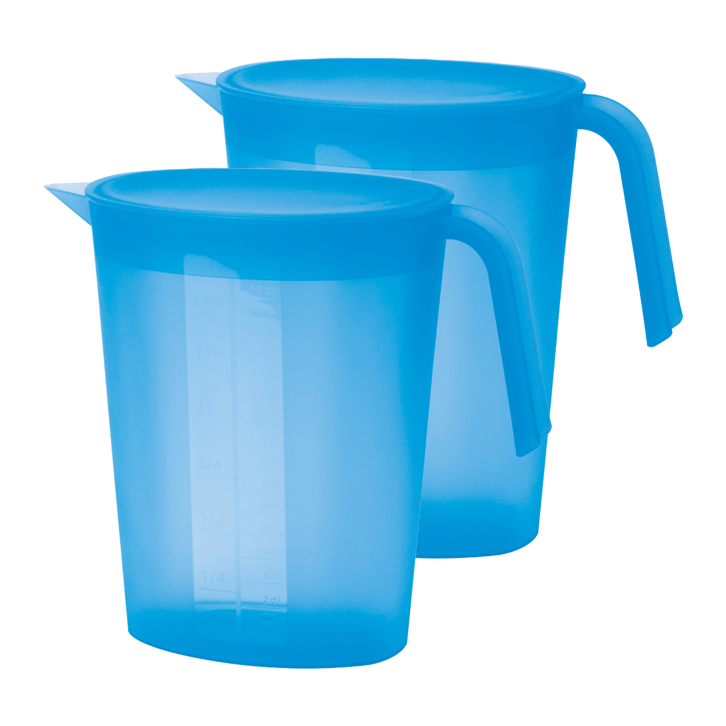 Juypal Hogar Schenkkan/waterkan met deksel - 2x - blauw - 1,75 liter - kunststof - L22 x H20 cm -