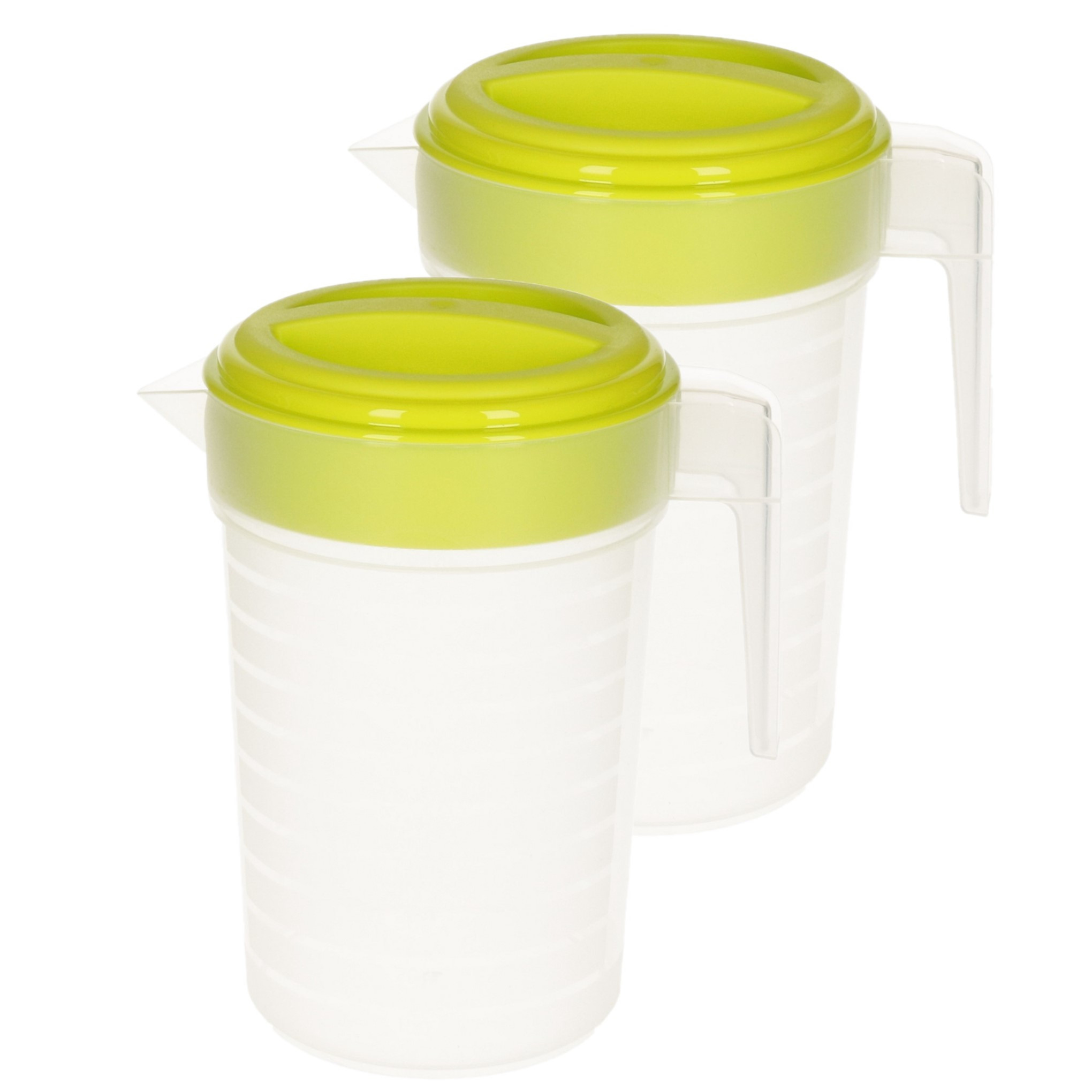 PlasticForte 2x stuks waterkan/sapkan transparant/groen met deksel 2 liter kunststof -