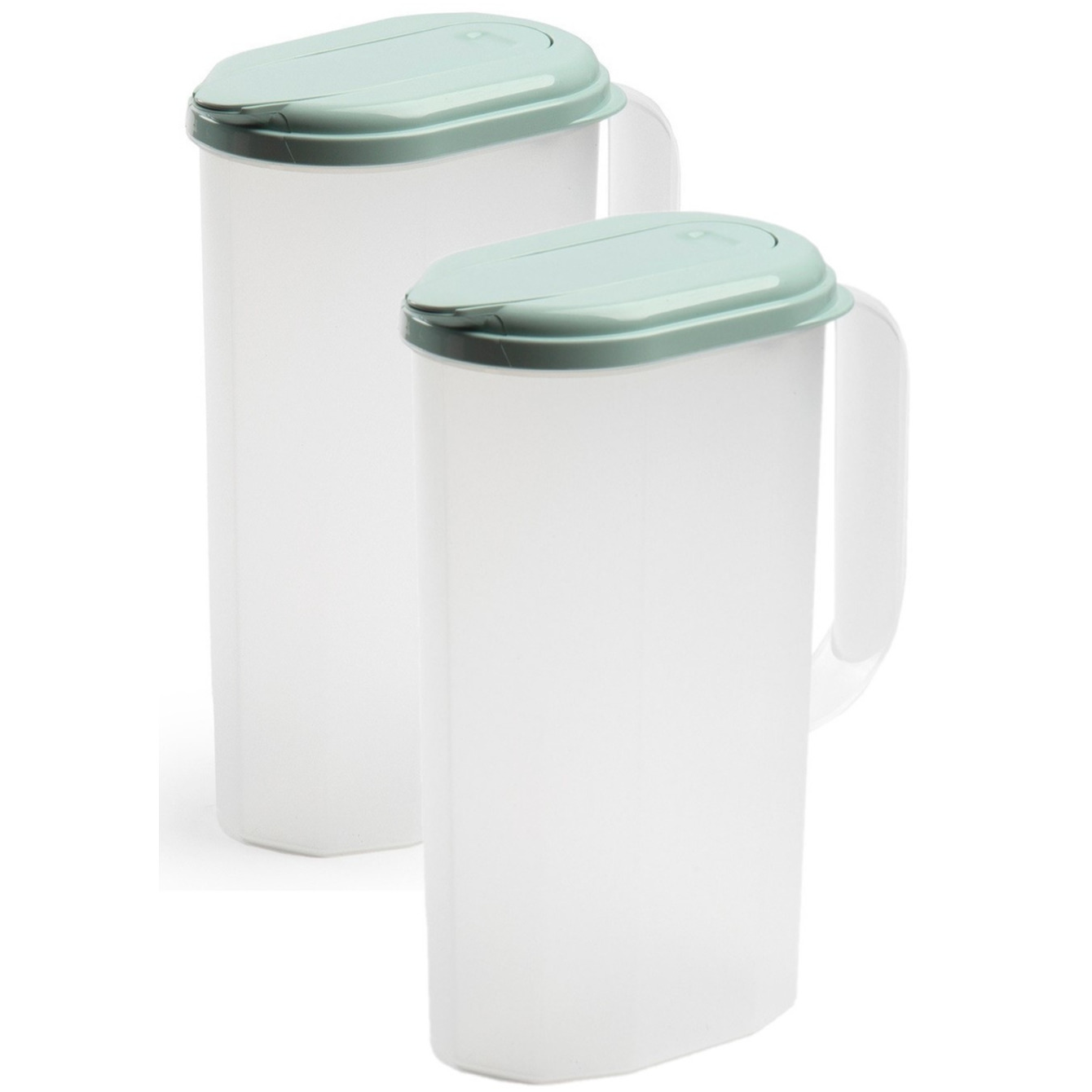 PlasticForte 2x stuks waterkan/sapkan transparant/mintgroen met deksel 2 liter kunststof -
