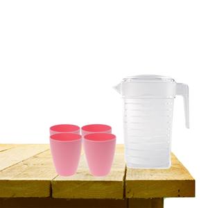 Forte Plastics Set van 1x waterkan 1 liter met 4x drinkbekers kunststof roze -