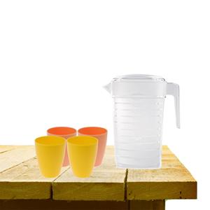 Forte Plastics Set van 1x waterkan 1 liter met drinkbekers 2x geel en 2x oranje -