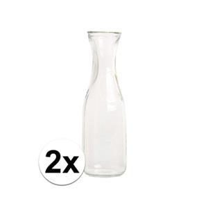 Merkloos 2x Glazen karaf 1 liter -